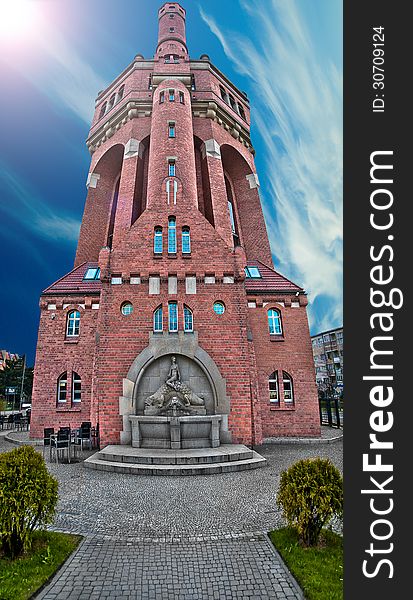 Renowated Historic Water Tower in Wroclaw at sunny day