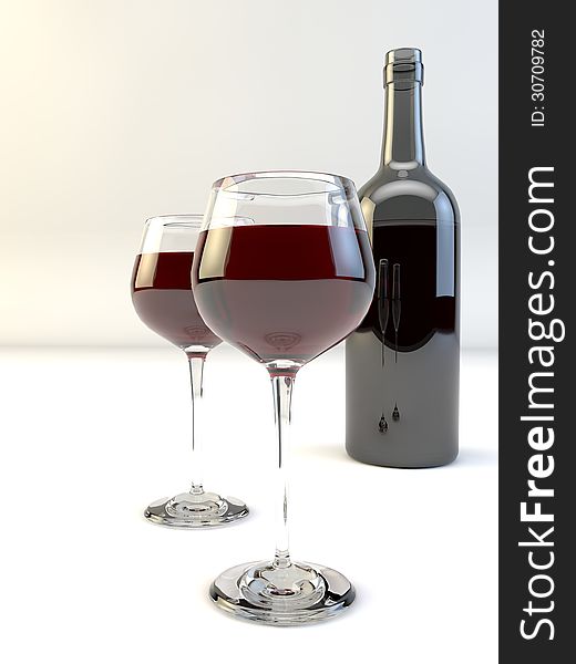 Illustration glasses and wine bottle,