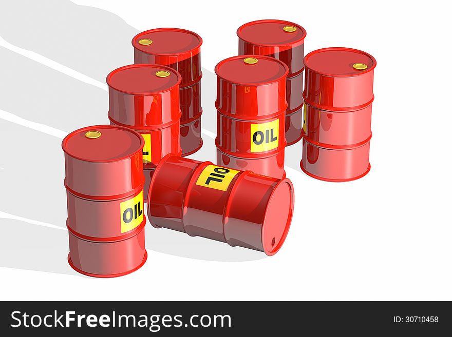 Rendered red barrels with oil label. Rendered red barrels with oil label