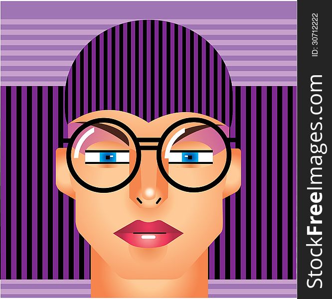 Woman cyborg head on violet background