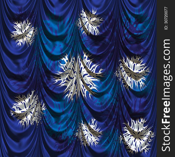 Blue curtain with decorative snowflakes pattern background. Blue curtain with decorative snowflakes pattern background.