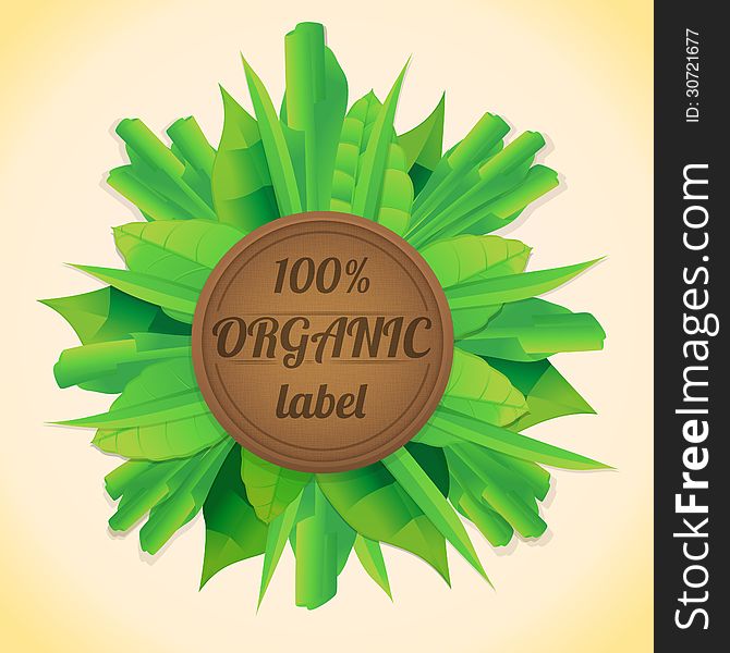 Green healthy organic leaves label