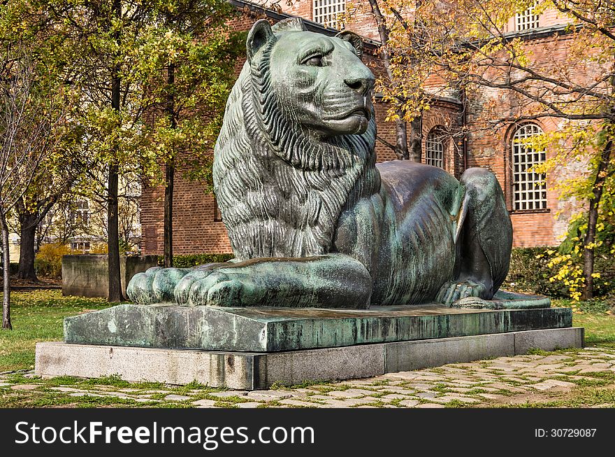 Side view of the majestic Bulgarian Lion in Sofia, Bulgaria. Side view of the majestic Bulgarian Lion in Sofia, Bulgaria.