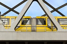 Yellow Moving Tram On A Bridge In Berlin Stock Images Yellow Moving Tram On A Bridge In Berlin Stock Images