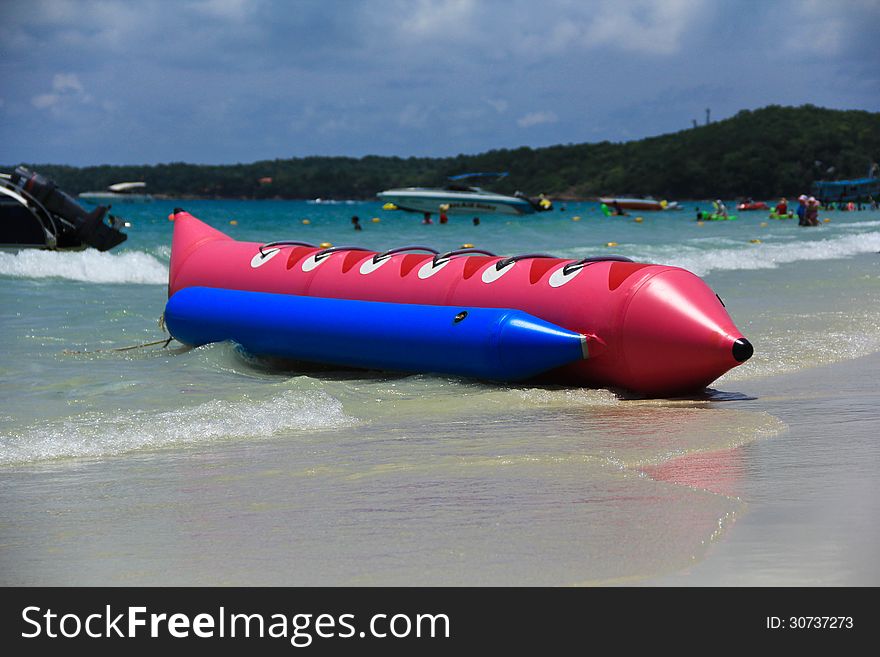 Banana boat Player on water.