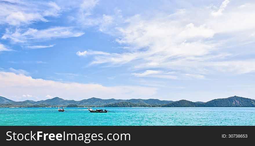 Boat and islands in andaman sea Thailand. Boat and islands in andaman sea Thailand
