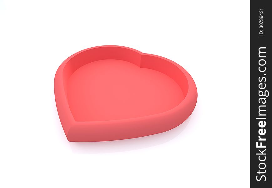 Pink heart tray on white background