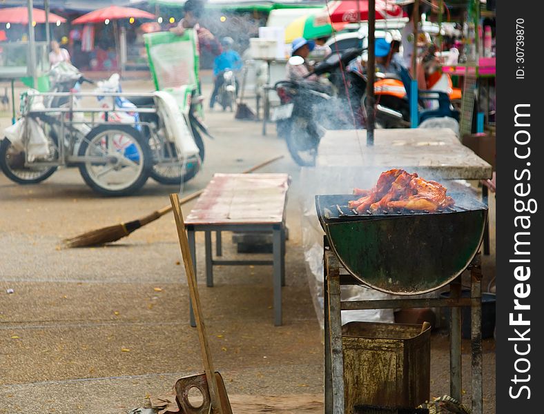 Roasting chicken on the market,thai food