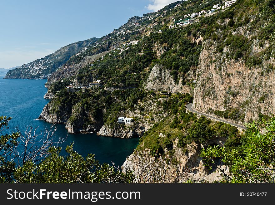 The coastal road on the Amalfi Coast. The coastal road on the Amalfi Coast