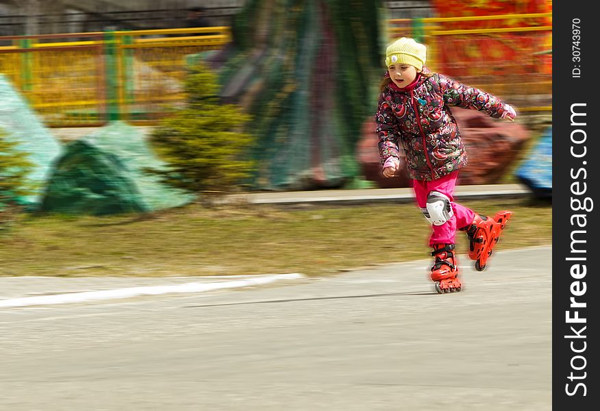 Girl riding on roller skates