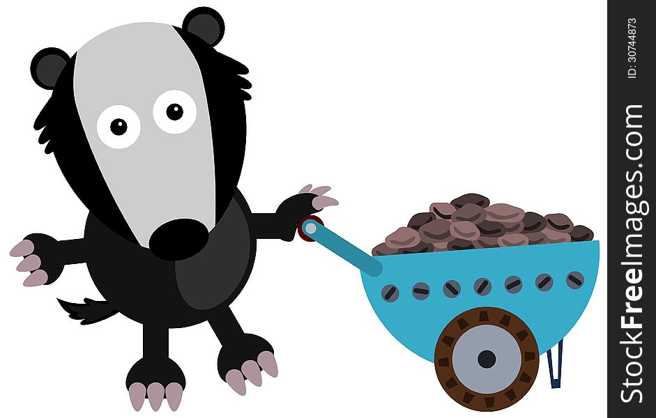 An illustration of a badger pushing a wheelbarrow with rocks. An illustration of a badger pushing a wheelbarrow with rocks