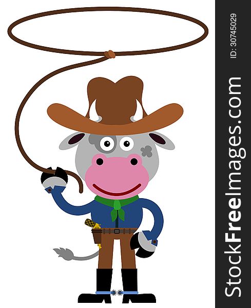 A humorous illustration of a cow dressed like a cowboy. A humorous illustration of a cow dressed like a cowboy