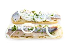 Sandwiches With Herring, Onions And Herbs Stock Photography