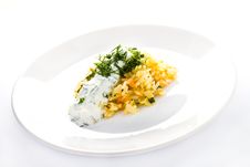 White Rice With Garlic Sauce On A Plate Royalty Free Stock Photography