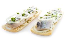 Sandwiches With Herring, Onions And Herbs Royalty Free Stock Photo Sandwiches With Herring, Onions And Herbs Royalty Free Stock Photo