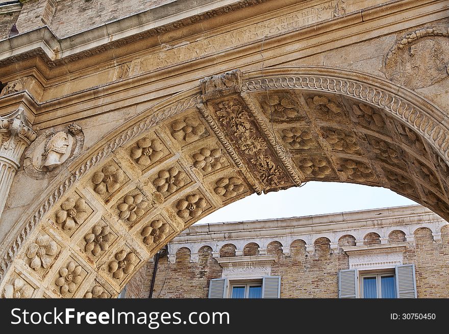 Antique ancient architectural decoration items details of buildings Europe, Italy, Ancona. Antique ancient architectural decoration items details of buildings Europe, Italy, Ancona