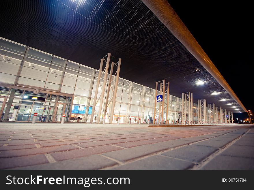 Night Scene of Lviv Airport in Ukraine