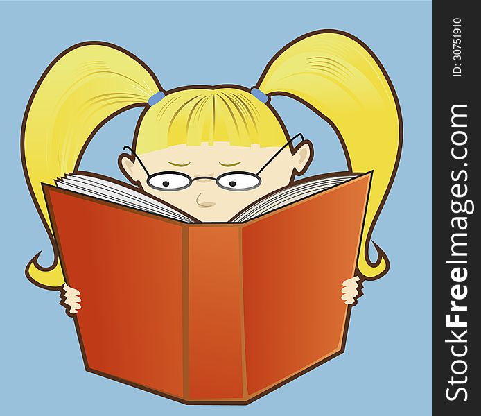 Illustration of a smart girl with a book