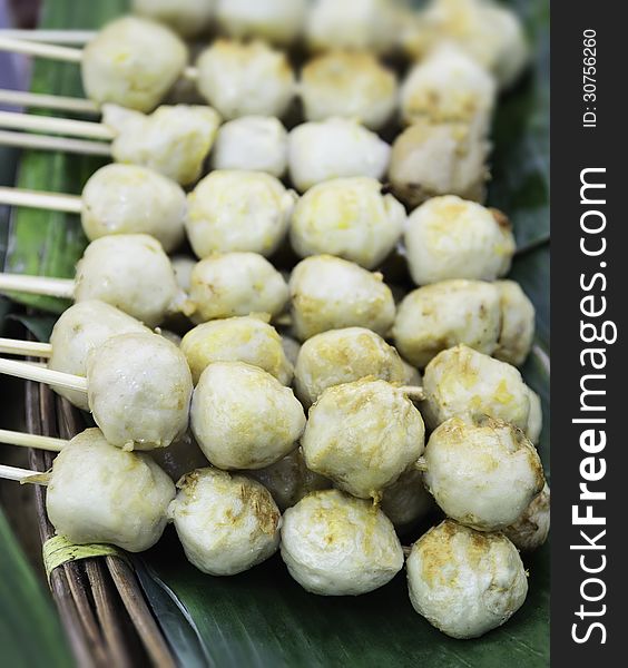 Meatballs Bake On A Banana Leaf