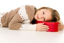 Beautiful Girl Lies On A Gift Box Royalty Free Stock Photography Beautiful Girl Lies On A Gift Box Royalty Free Stock Photography