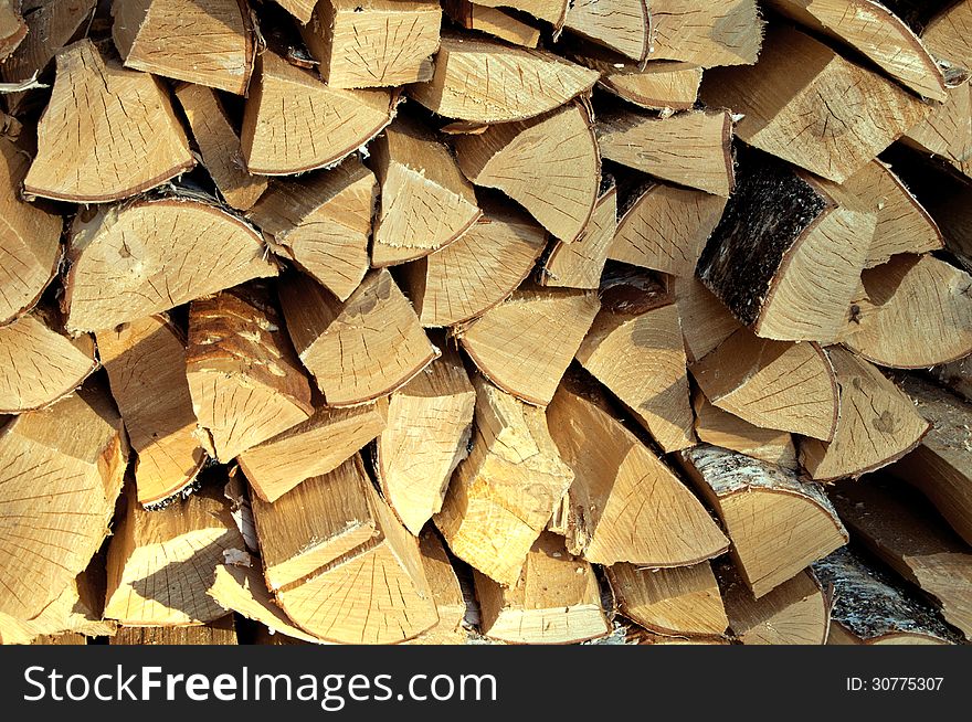Firewood background outside in a sunny day