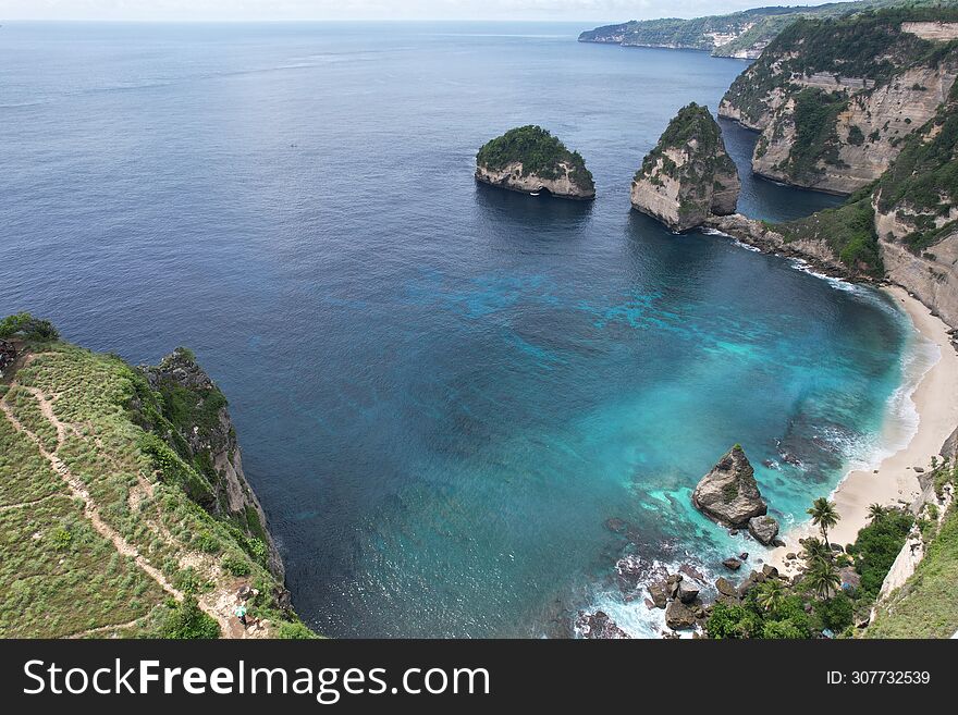 Drone view of Diamond beach in Bali