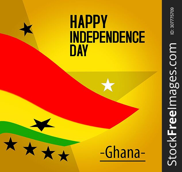 Happy Independence day Ghana flag on golden background