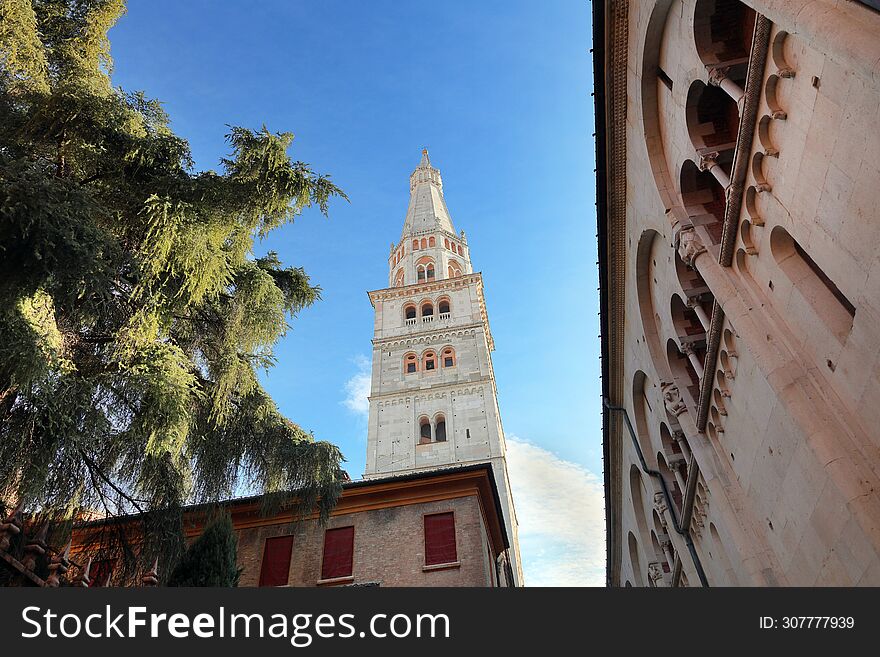 bell tower of the cathedral of modena city in italy