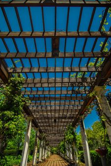 Garden Lattice Walkway With Stone Pavers And Vine Flowers Throug Royalty Free Stock Photography Garden Lattice Walkway With Stone Pavers And Vine Flowers Throug Royalty Free Stock Photography