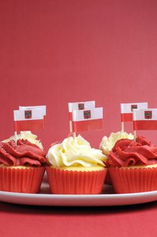 Polish Red And White Decorated Cupcakes - Vertical With Copy Space. Royalty Free Stock Photos Polish Red And White Decorated Cupcakes - Vertical With Copy Space. Royalty Free Stock Photos