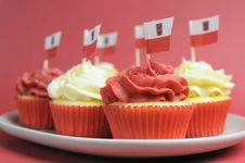 Polish Red And White Decorated Cupcakes - Close Up Wtih Bokeh. Stock Photos Polish Red And White Decorated Cupcakes - Close Up Wtih Bokeh. Stock Photos