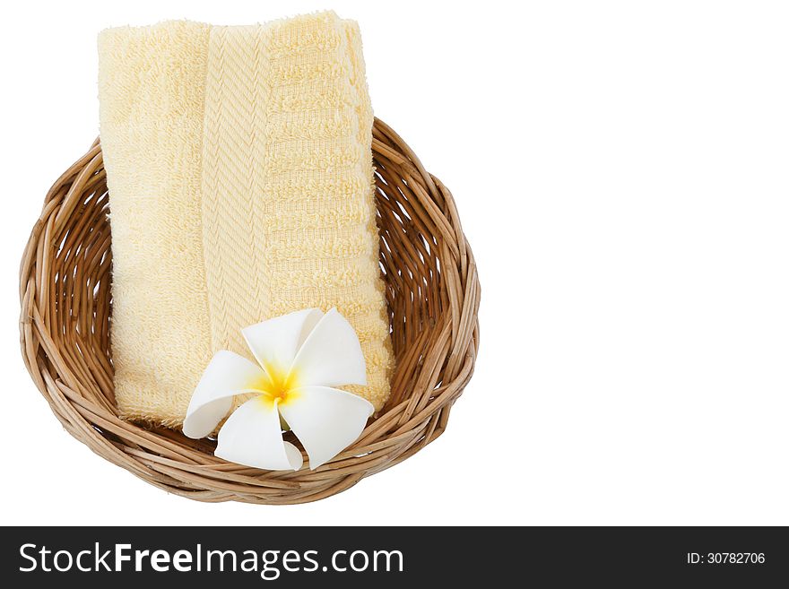 Towel In Basket Isolated White Background.