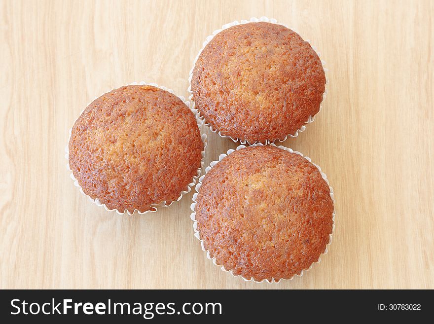 Banana cake top view on desk wooden