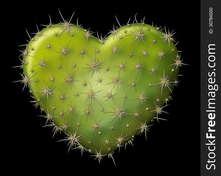 Digital illustration of a heart shaped prickly pear cactus. Digital illustration of a heart shaped prickly pear cactus.