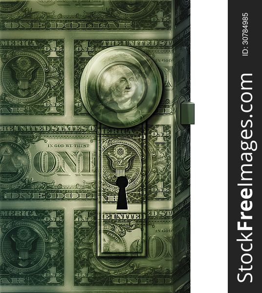 Photo-illustration of a dollar-themed door. Photo-illustration of a dollar-themed door.
