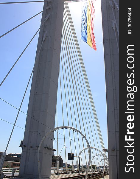 Modern tramline crossing a bridge Basarab in Bucharest city. Modern tramline crossing a bridge Basarab in Bucharest city