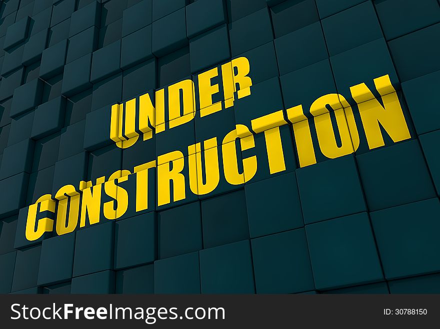 Under construction sign over blue cubes background
