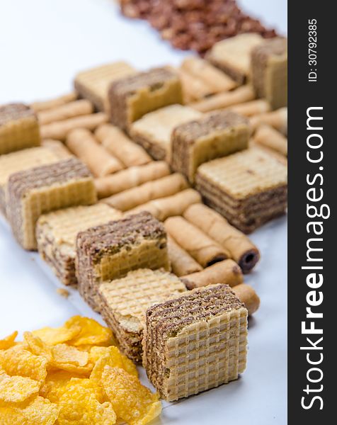Assorted biscuits and snacks arrangement