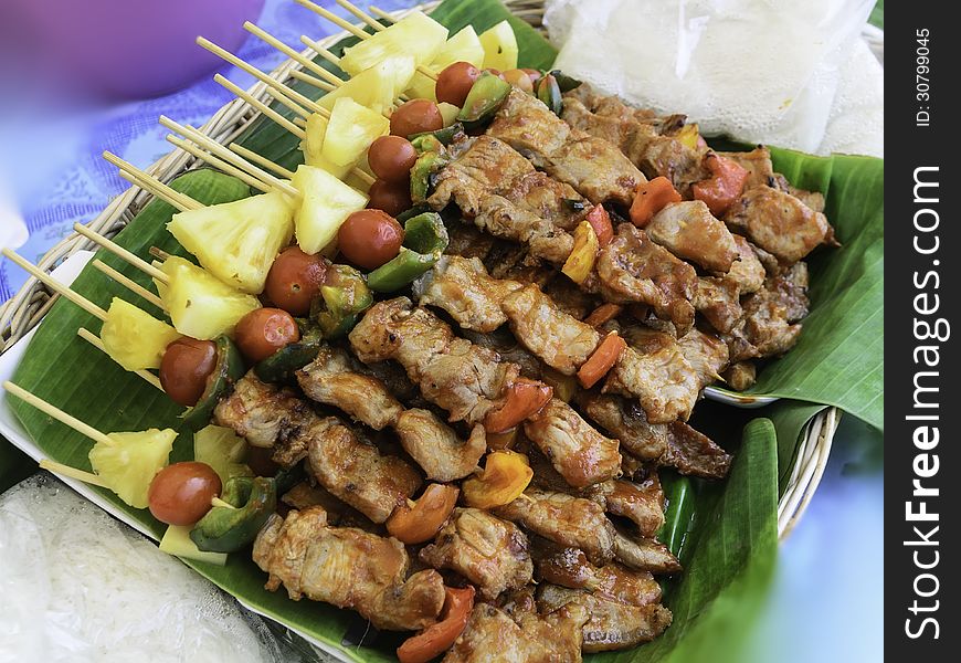 Barbecue on banana leaf