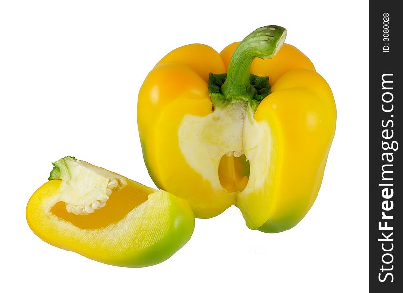 A yellow sweet pepper on a white background