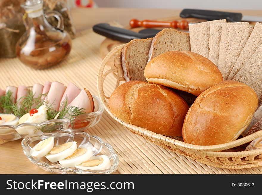Close-up of fresh bread in basket. Close-up of fresh bread in basket