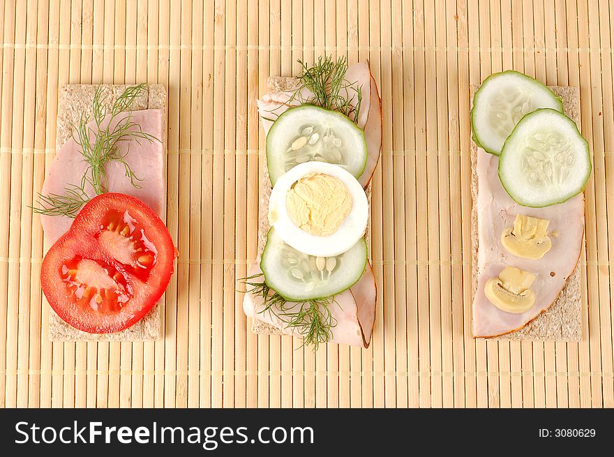 Photo of three healthy sandwiches. Photo of three healthy sandwiches