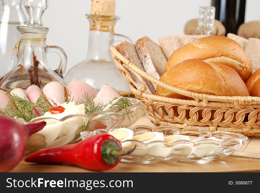 Close-up of fresh bread in basket. Close-up of fresh bread in basket