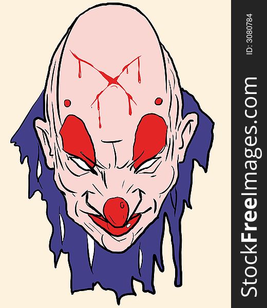 Vector clown with a freak look .