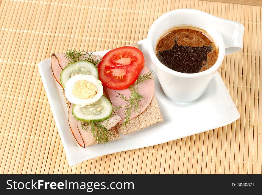 Healthy sandwiches and black coffee. Healthy sandwiches and black coffee