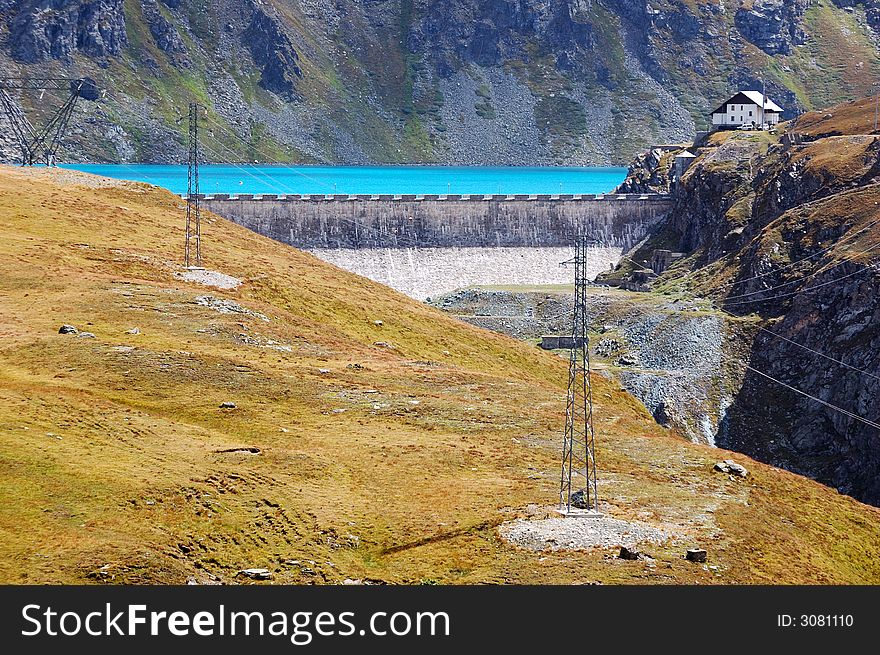 Hydroelectric basin and dam situated in mountain area. Hydroelectric basin and dam situated in mountain area