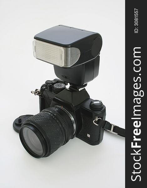 Single lens reflex camera with flash. Single lens reflex camera with flash