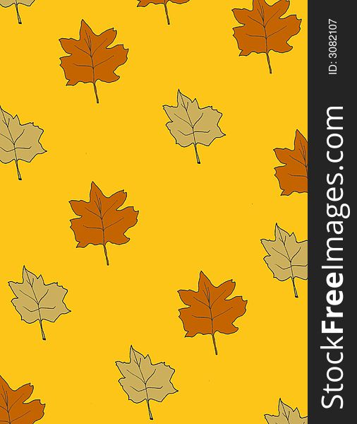 Pattern of autumn leaves with an orange background. Pattern of autumn leaves with an orange background