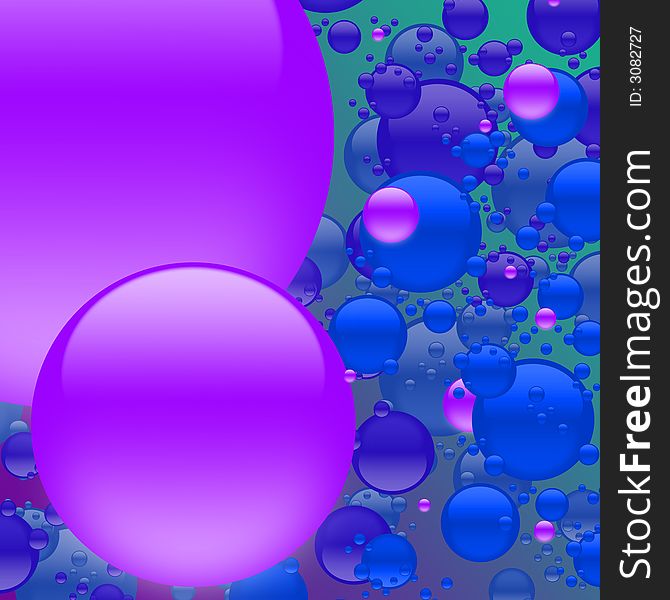 Big purple bubbles amidst explosion of blue bubbles. Big purple bubbles amidst explosion of blue bubbles.