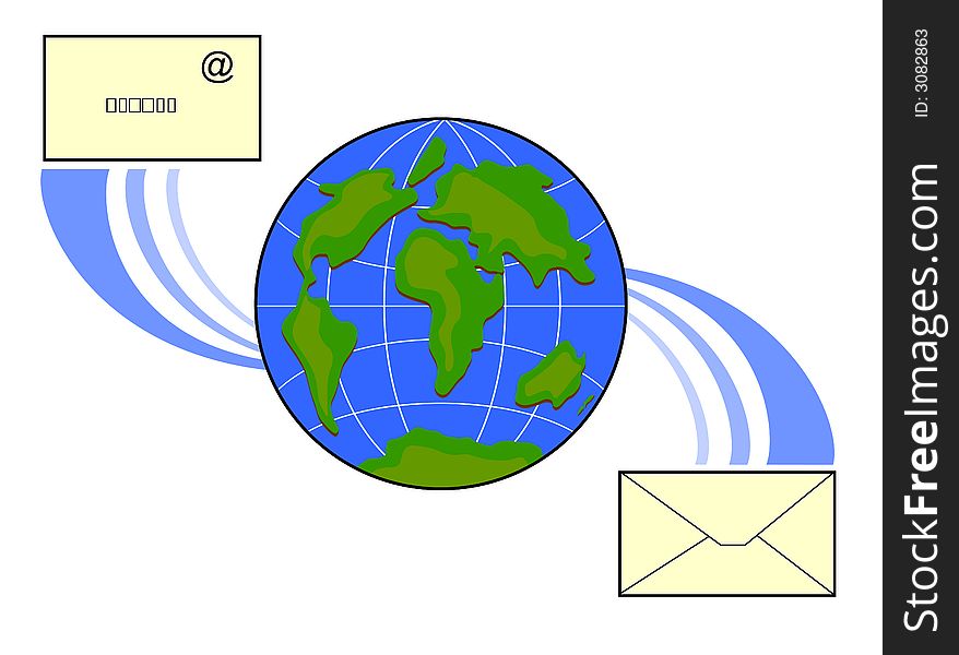 Vector art of an E-mail coming out of the globe